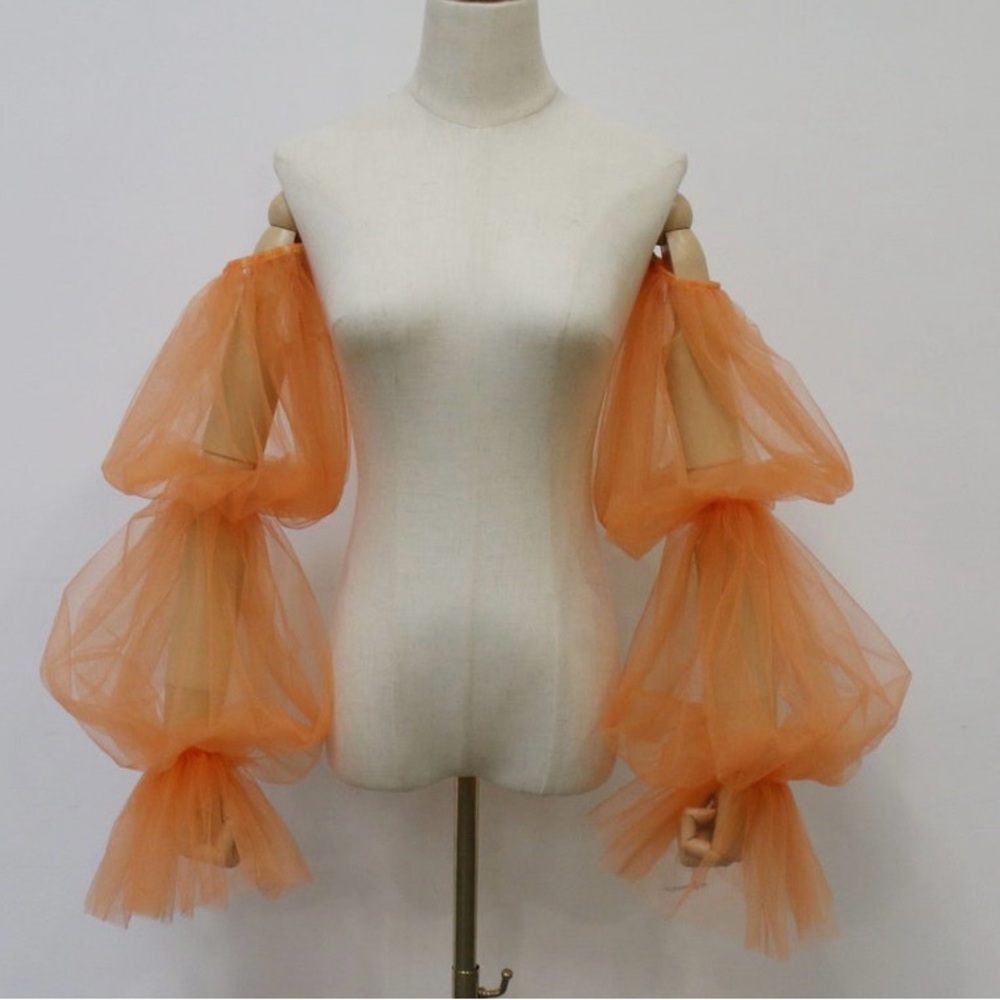 Orange Tulle Puff Sleeve Top